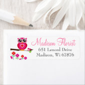 Chouette et fleurs rose blanc Étiquettes d'adresse (En situation)