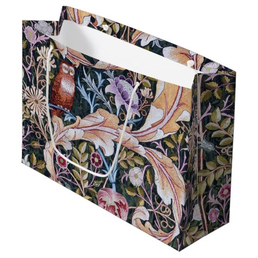 Chouette et fleurs, William Morris Grand sac cadea (Devant Angle)