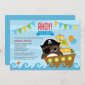 Chouette et pirate Boy Baby shower Invitation (Devant / Derrière)