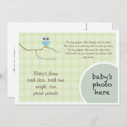 Chouette Faire-part (Devant / Derrière)