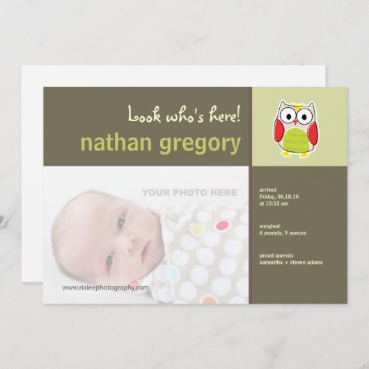 Chouette Faire-part de naissance (Devant / Derrière)