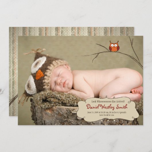 Chouette Faire-part de naissance (Devant / Derrière)