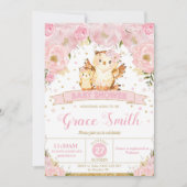 Chouette Floral Baby shower Invitation fille (Devant)