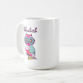 Chouette florale colorée Nom personnalisé Mug (Devant gauche)