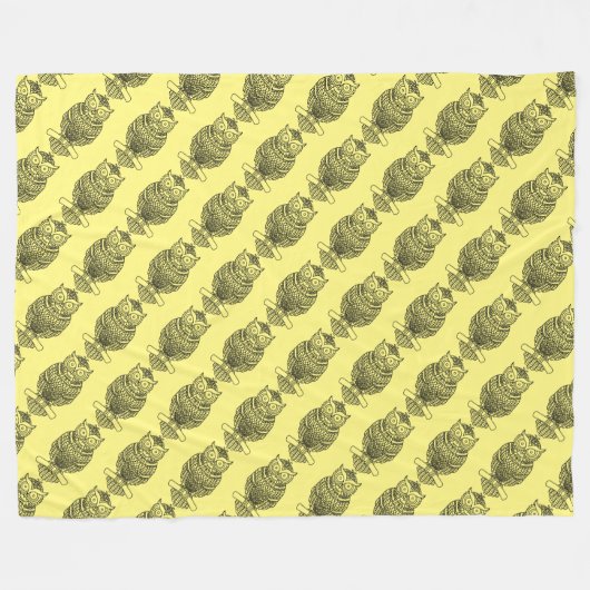 Chouette (jaune) - Couverture en polaire (Devant (Horizontal))
