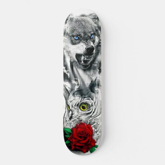 Chouette loup colorée Rose Nature Deck Skateboard (Recto)