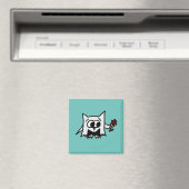 Chouette mignonne avec fleur sur aimant Turquoise (In Situ (Lave-vaisselle))