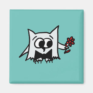 Chouette mignonne avec fleur sur aimant Turquoise