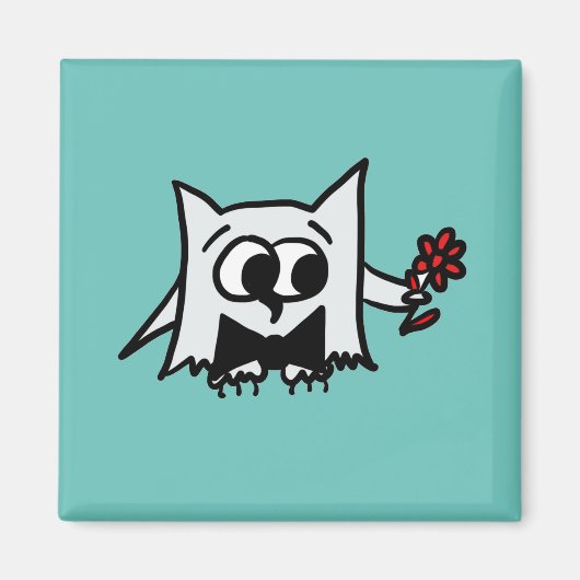 Chouette mignonne avec fleur sur aimant Turquoise (Devant)