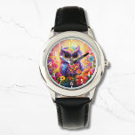Chouette mignonne Coloré Floral Enfants Fille<br><div class="desc">Chouette mignonne Colorful Floral Kids Girly Watches présente un chouette chouette brillant et coloré avec des fleurs. Créé par Evco Studio www.zazzle.com/store/evcostudio</div>