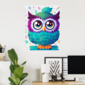 Chouette mignonne colorée avec gros yeux Poster po (Bureau à domicile)
