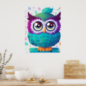 Chouette mignonne colorée avec gros yeux Poster po (Cuisine)