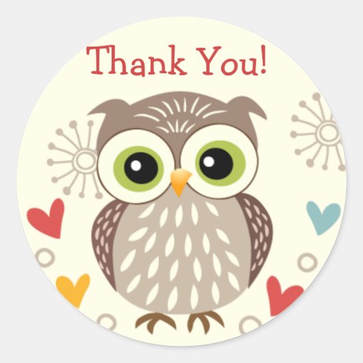 Chouette mignonne et coeurs Stickers Merci (Devant)