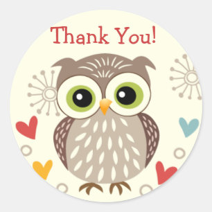 Chouette mignonne et coeurs Stickers Merci