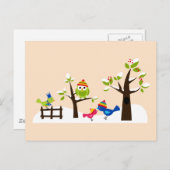 Chouette mignonne Oiseaux Carte postale Neige hive (Devant / Derrière)
