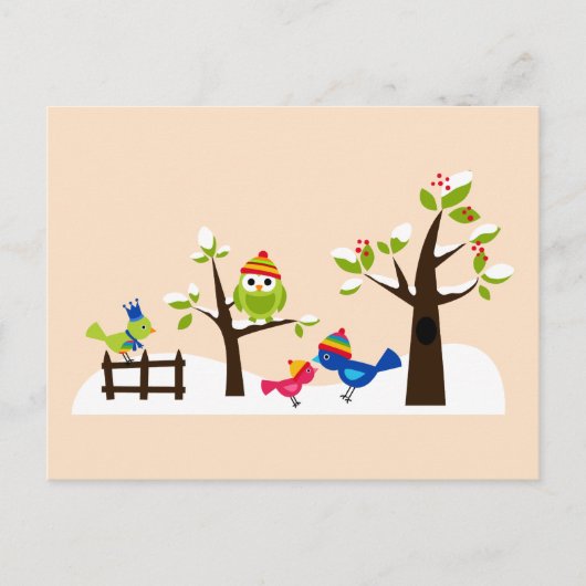 Chouette mignonne Oiseaux Carte postale Neige hive (Devant)