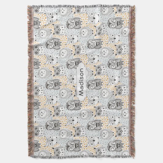 Chouette Motif nom personnalisé jeter couverture (devant Vertical)