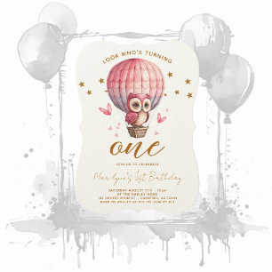 Chouette rose 1er anniversaire Invitation