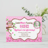 Chouette rose 1er anniversaire Invitation 5x7 Cart (Debout devant)