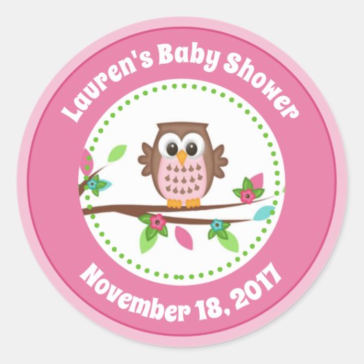 Chouette rose Baby shower Fille Favoriser Stickers (Devant)