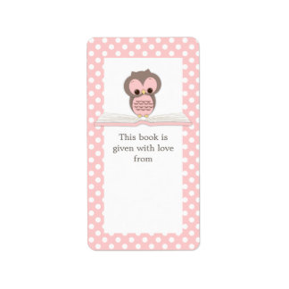Chouette rose bébé sur livre Étiquette boîte cadea