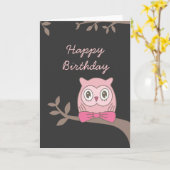 Chouette rose Bonne Carte Anniversaire (Fleur jaune)