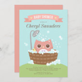 Chouette rose en bois Tub Douche Invitation (Devant / Derrière)