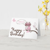 Chouette rose et papillon Floral Bonne carte d'ann (Fleur jaune)