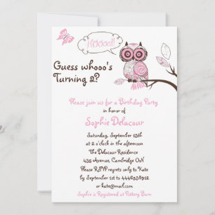 Chouette rose et papillon Floral Invitation d'anni