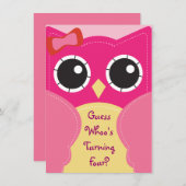 Chouette rose fine Invitation à l'anniversaire ou (Devant / Derrière)