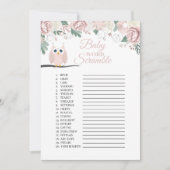 Chouette rose Floral Baby Word Scramble Carte de j (Devant)