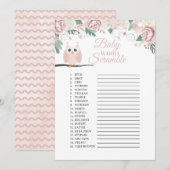 Chouette rose Floral Baby Word Scramble Carte de j (Devant / Derrière)