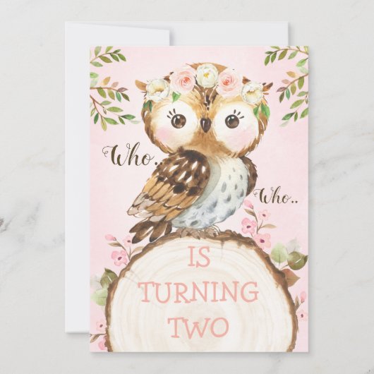 Chouette rose florale Invitation d'anniversaire (Dos)