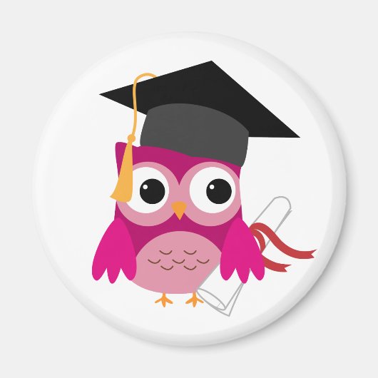 Chouette rose Fuchsia avec aimant de diplôme (Devant)