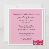 Chouette rose Invitation Baby shower jumeau (Dos)