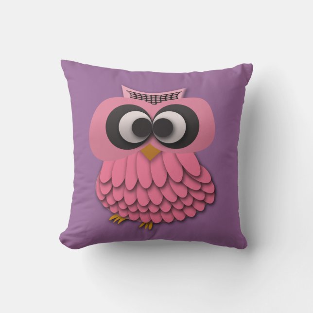 Chouette rose mignonne sur un oreiller violet (Recto)
