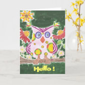 Chouette rose pâle avec carte de voeux arrière - p (Fleur jaune)