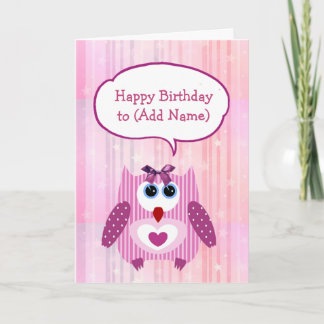 Chouette rose personnalisée Bonne carte d'annivers