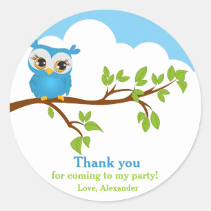 Chouette sur Branche Garçon Sticker Merci d'annive