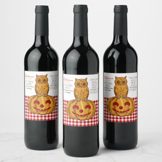 Chouette sur Citrouille En vichy Motif Étiquette d (Bouteilles)