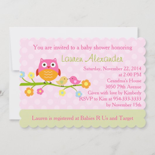 Chouette sur invitation de Baby shower de succursa (Devant)