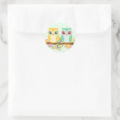 Chouette turquoise et orange - Stickers ronds (Sac)