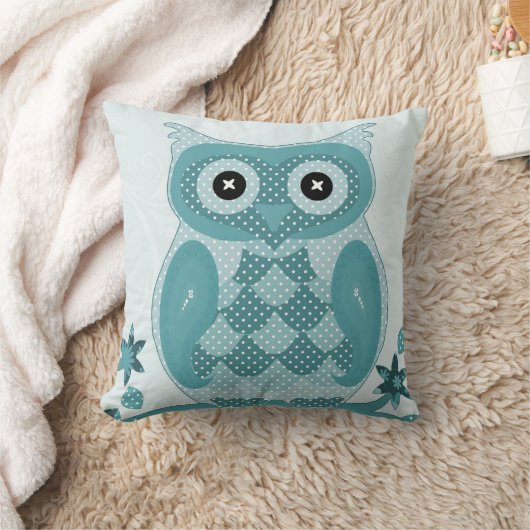 Chouette Turquoise Florale Mignonne Oreiller (Couverture)