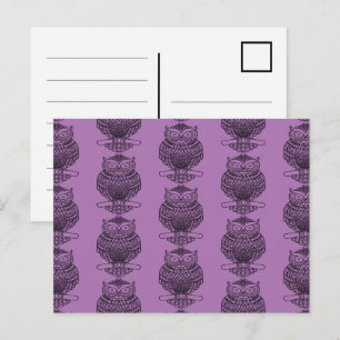 Chouette (violet motif) - Carte postale