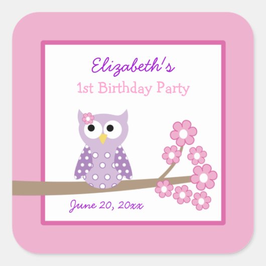 Chouette violette Carré Favoriser les autocollants (Devant)