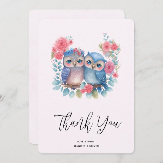 Chouettes amoureuses assis sur un Merci à branches (Devant / Derrière)