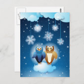 Chouettes amoureuses, carte postale (Devant / Derrière)