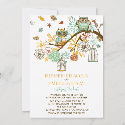 Chouettes colorées Automne / Invitation Mariage de (Dos)