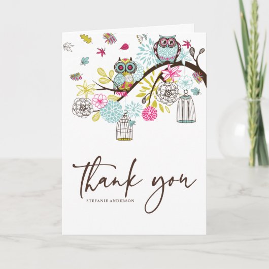 Chouettes colorées et Cartes de remerciements Feui (Devant)