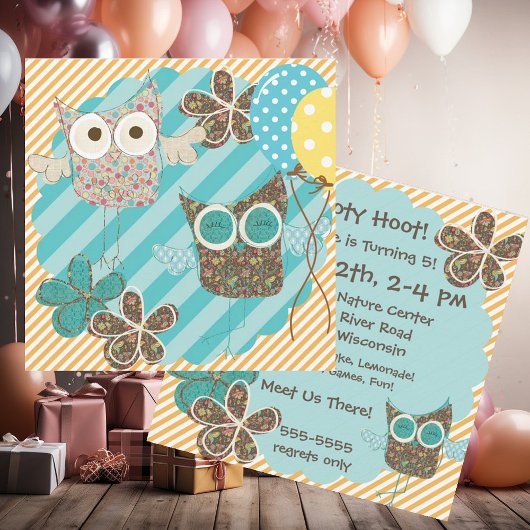 Chouettes Customisées Invitation d'anniversaire